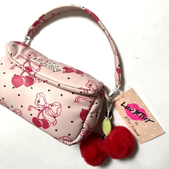Betsey Johnson Handbags - NWT Original BETSEY JOHNSON Cherries Shoulder / Crossbody Bag Pink Furry Charm